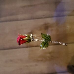 Rose And Green Leaf Brooch